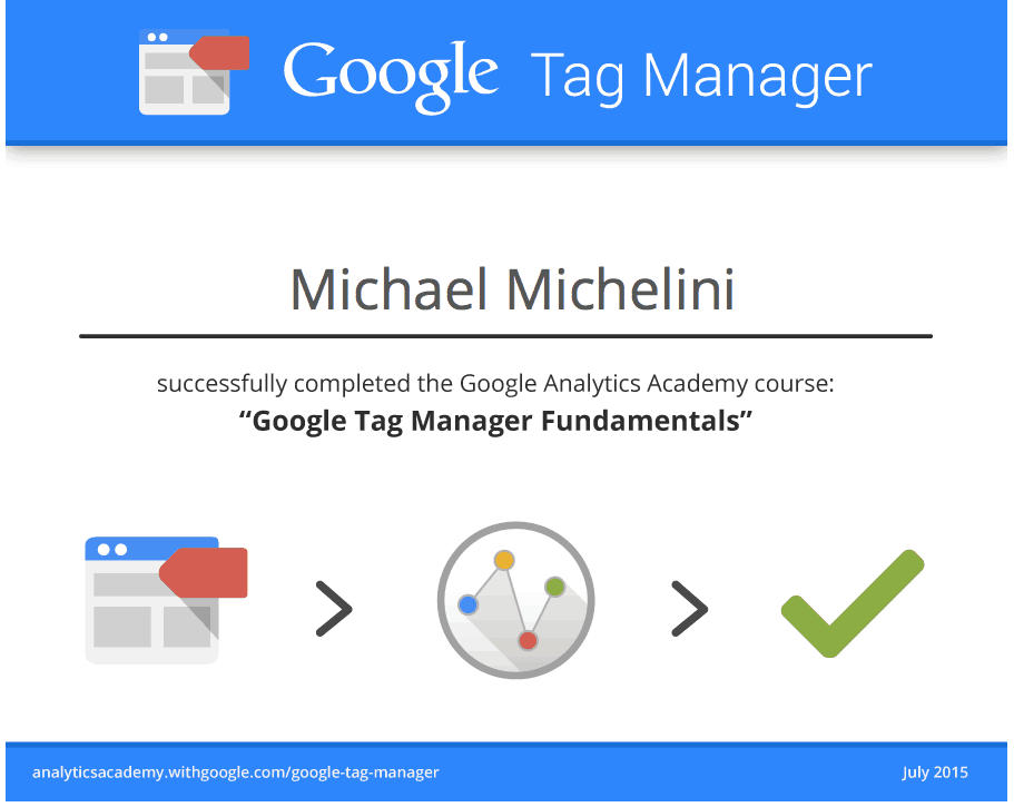 certificate of passing google tag manager course